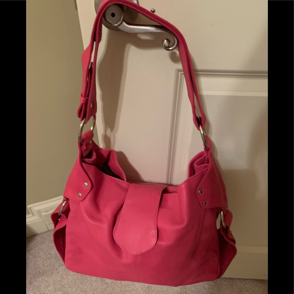 Large cute pink leather purse
